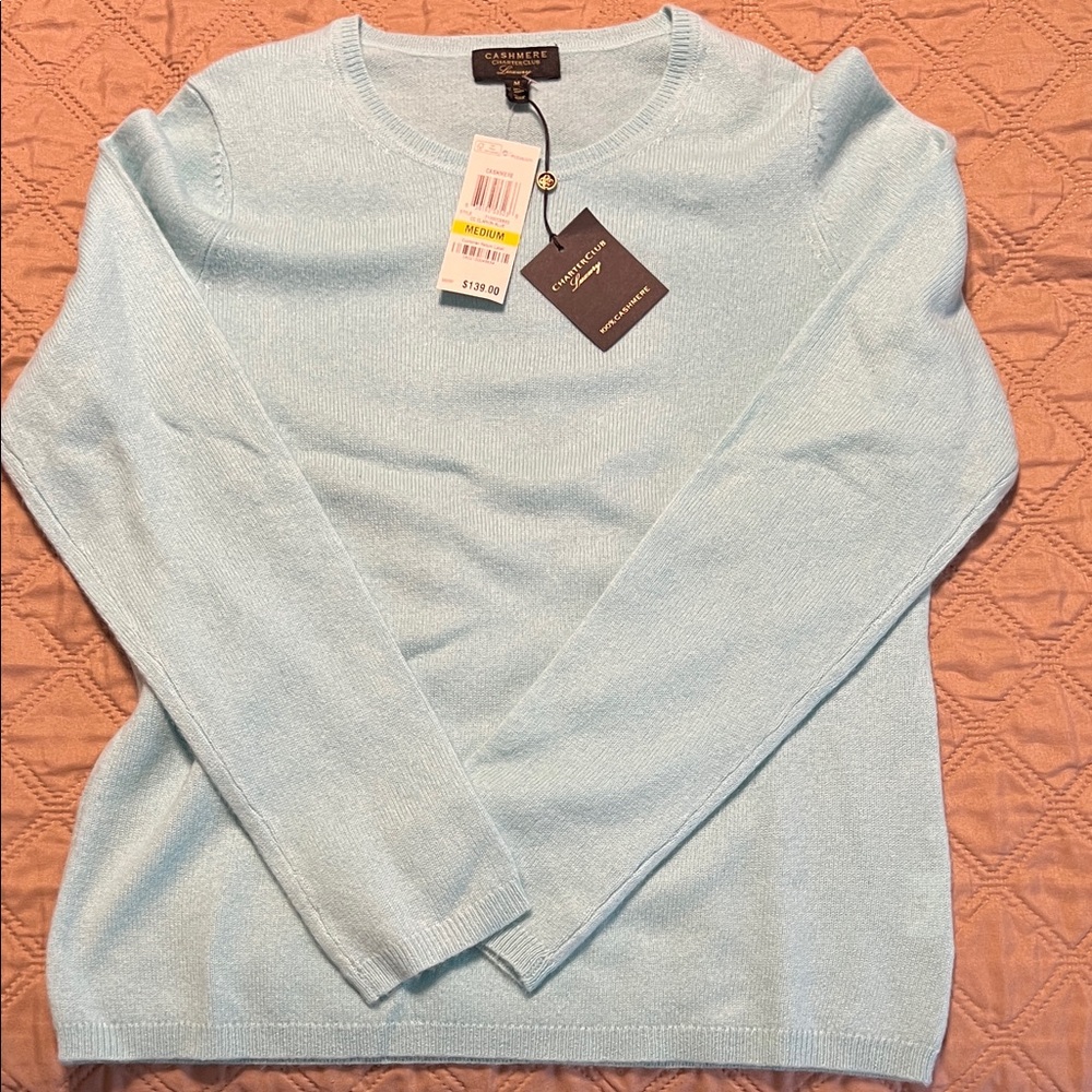 Charter Club Women's Soft Blue Crew Neck Sweater